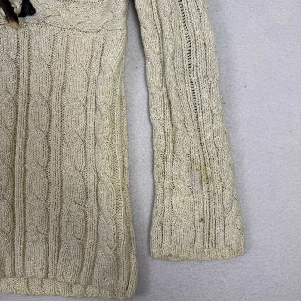 Vintage Old Navy Women M Cream Cable Knit Toggle Hoodie Faux Fur Trim - Picture 3 of 9